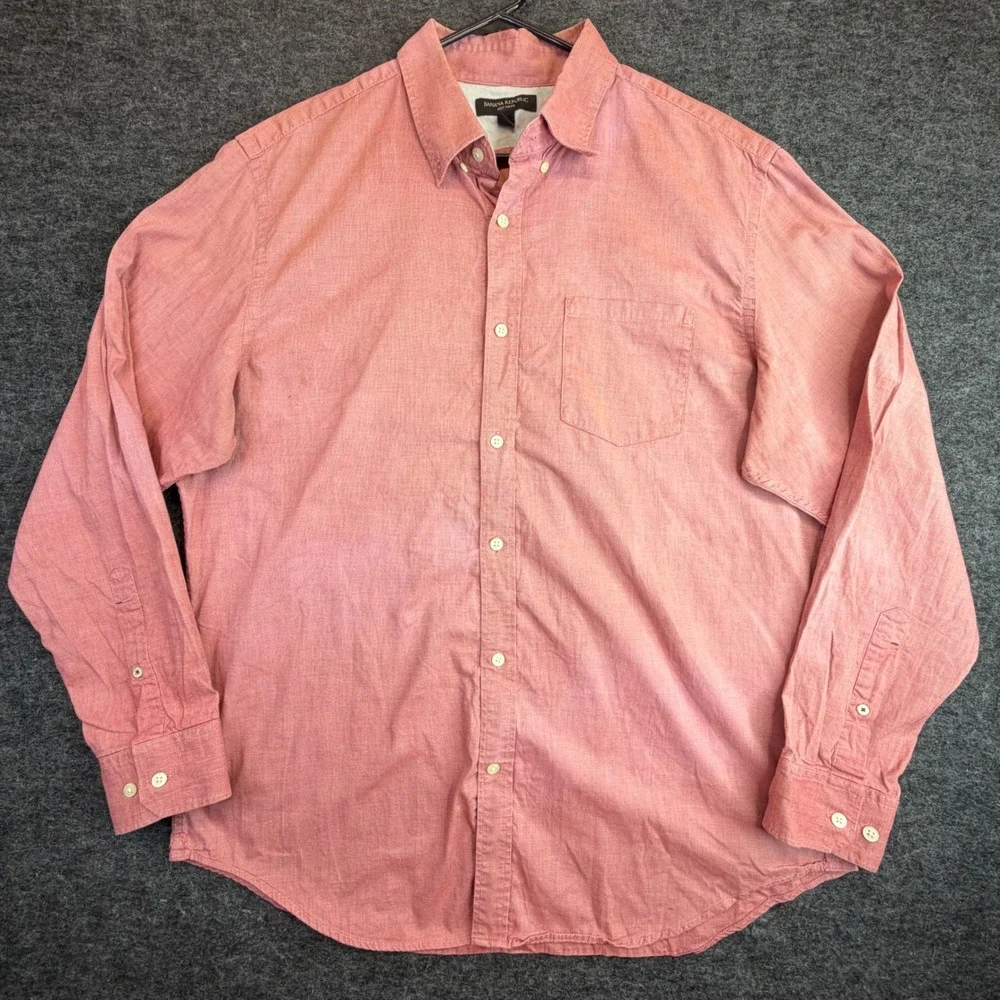 Banana Republic Button Down Shirt Mens XL Ranch Red Soft‎ Wash Cotton (READ)